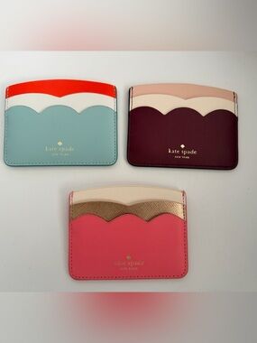 kate spade Gemma scallop leather card holder - coral, mint, berry, pink